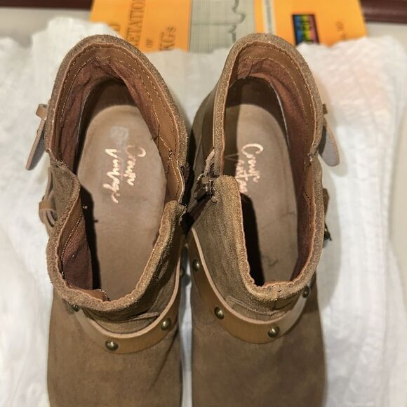 Crown Vintage 9M Roberta Tan Camel Brown Suede Leather Moto Ankle Booties - Picture 10 of 10